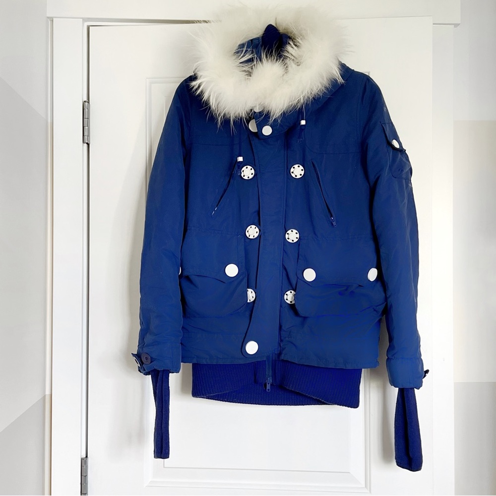 Super Warm Blue Hooded Winter Jacket with Fur
